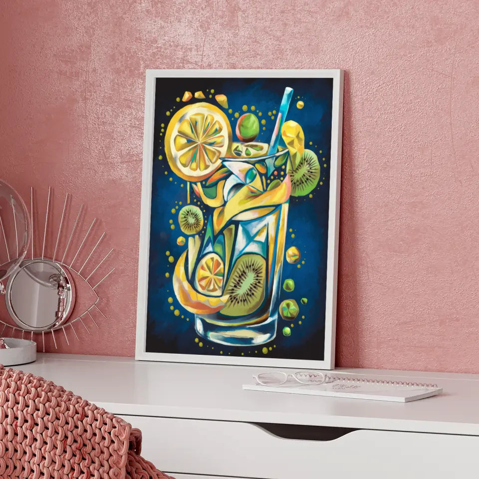 Abstraktes Poster mit Zitronen und Kiwi in lebendigen Farben 5