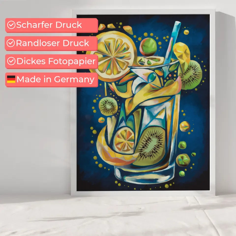 Abstraktes Poster mit Zitronen und Kiwi in lebendigen Farben 6