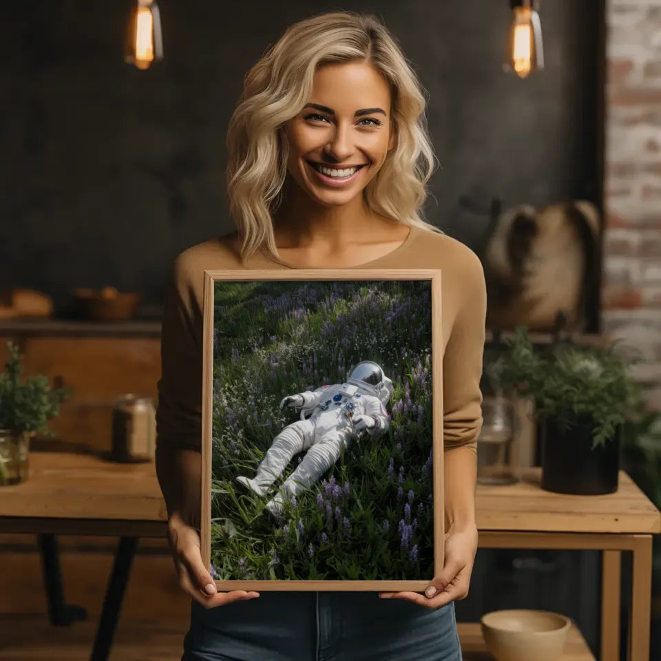 Astronaut Poster auf grüner Wiese mit Blumen für jeden Raum 2