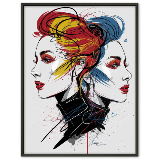 Abstraktes Kunstposter mit Gesichtern in leuchtenden Farben 1