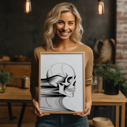 Minimalistisches Poster Schädel mit Linienmuster 2