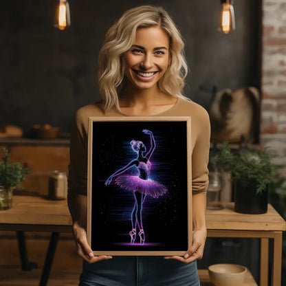 Poster futuristische Ballerina in neonleuchtendem Stil mit Magie