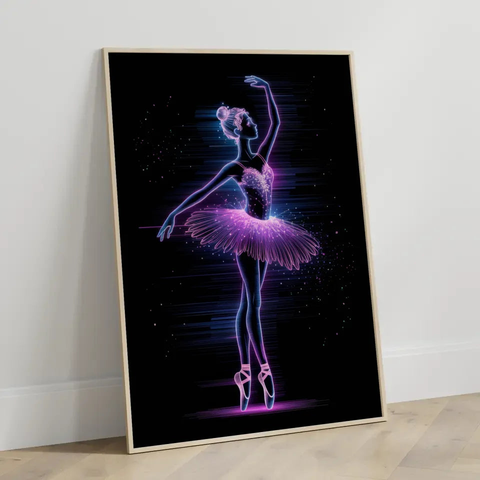 Poster futuristische Ballerina in neonleuchtendem Stil mit Magie