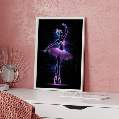 Poster futuristische Ballerina in neonleuchtendem Stil mit Magie