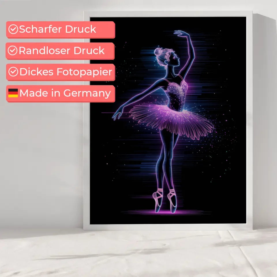 Poster futuristische Ballerina in neonleuchtendem Stil mit Magie