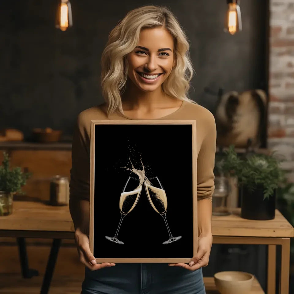 Elegante Poster mit Champagnergläsern und Spritzern 2