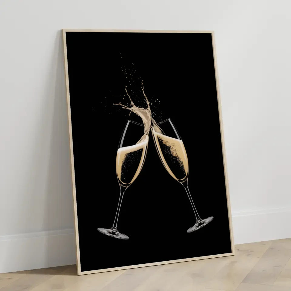Elegante Poster mit Champagnergläsern und Spritzern 3