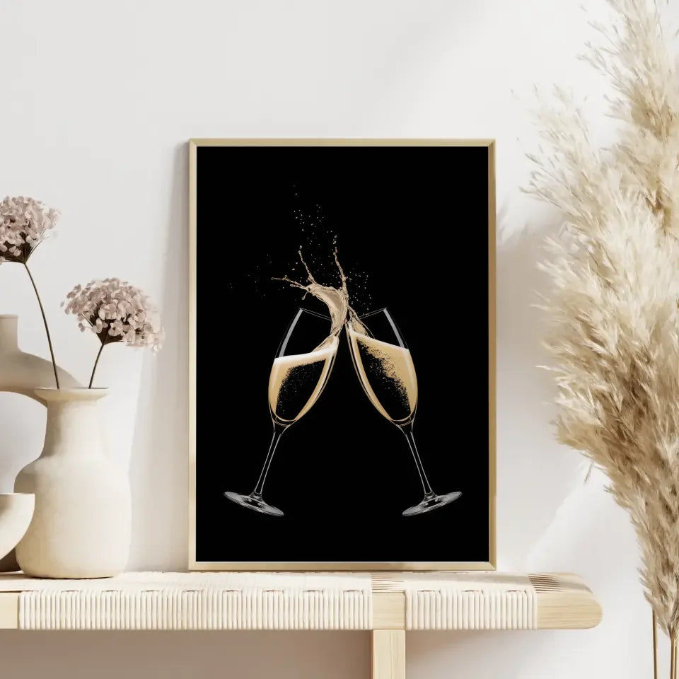 Elegante Poster mit Champagnergläsern und Spritzern 4