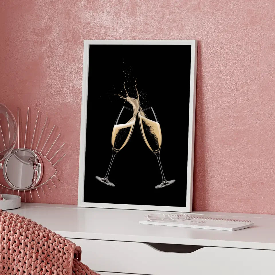 Elegante Poster mit Champagnergläsern und Spritzern 5