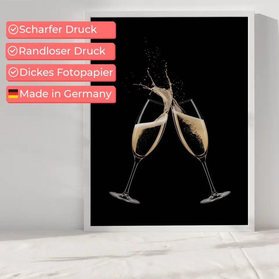 Elegante Poster mit Champagnergläsern und Spritzern 6
