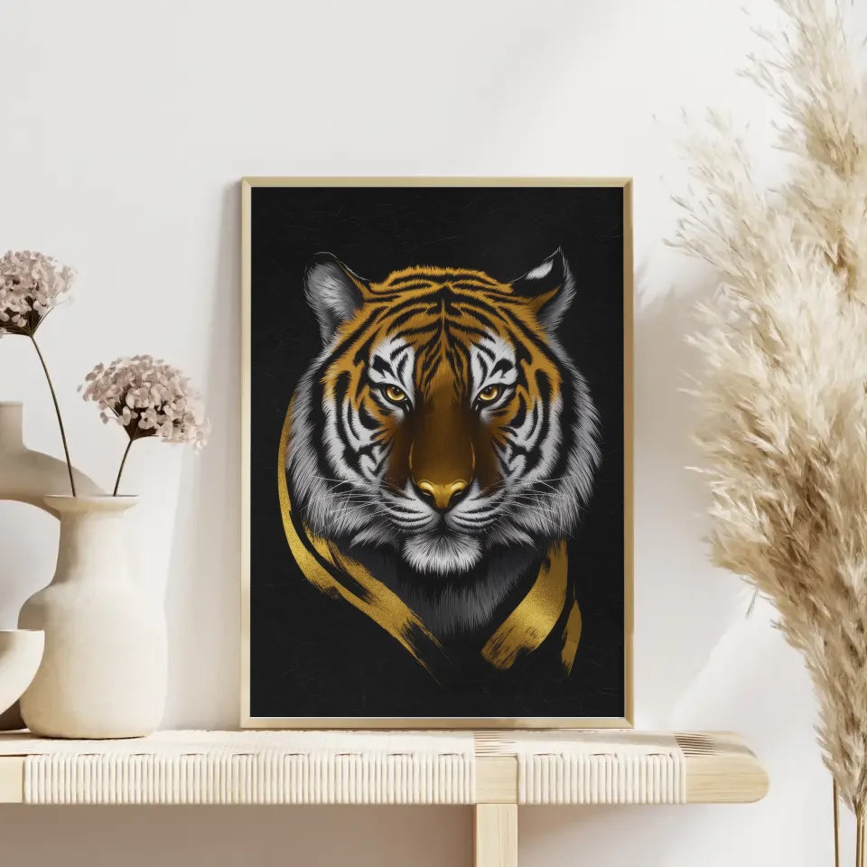 Künstlerischer Tiger Poster vor schwarzem Hintergrund