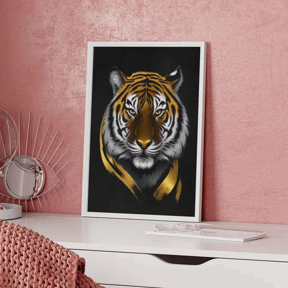 Künstlerischer Tiger Poster vor schwarzem Hintergrund