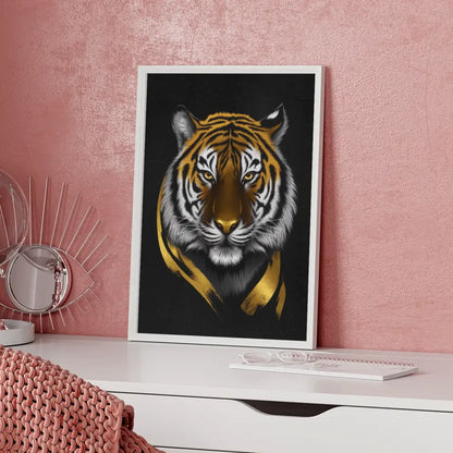 Künstlerischer Tiger Poster vor schwarzem Hintergrund