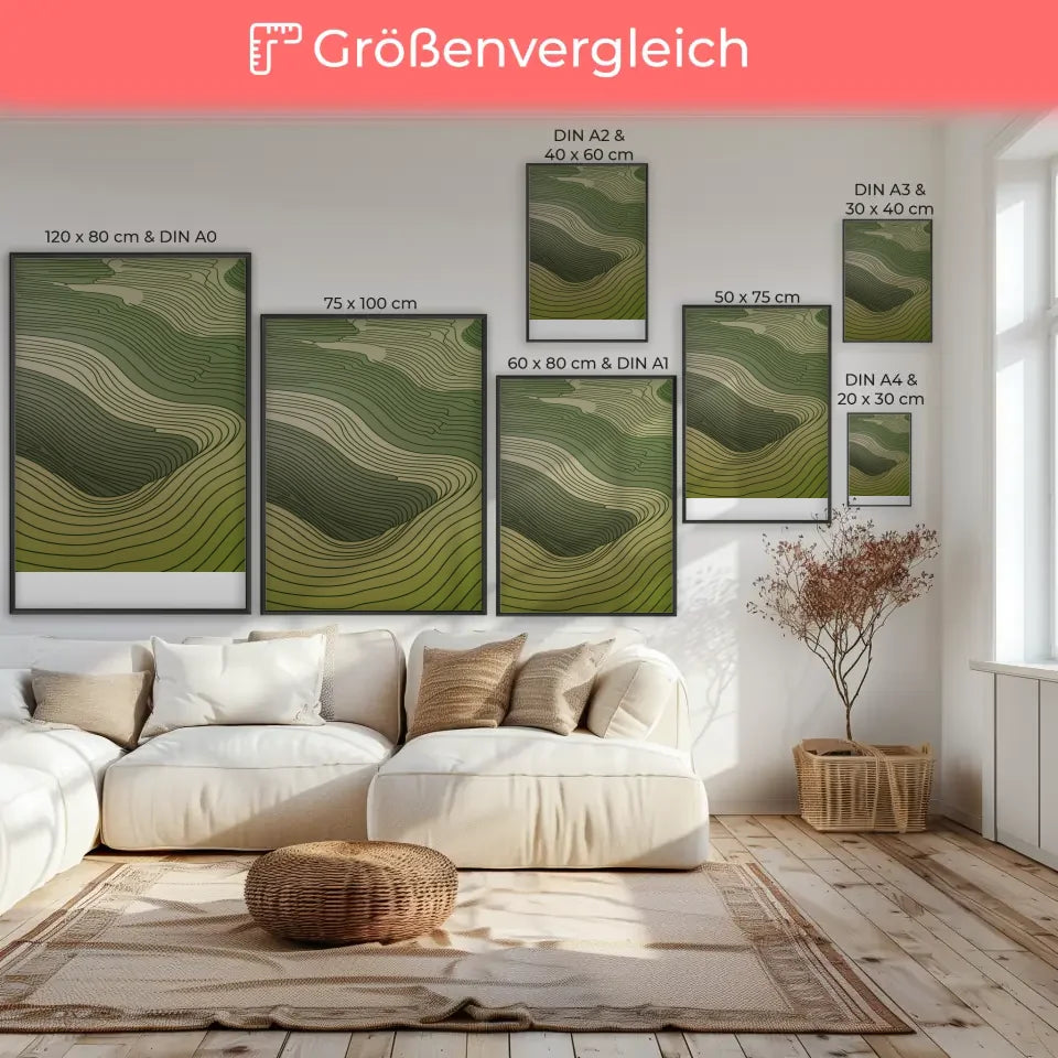 Abstraktes Poster mit sanften Hügelmotiven