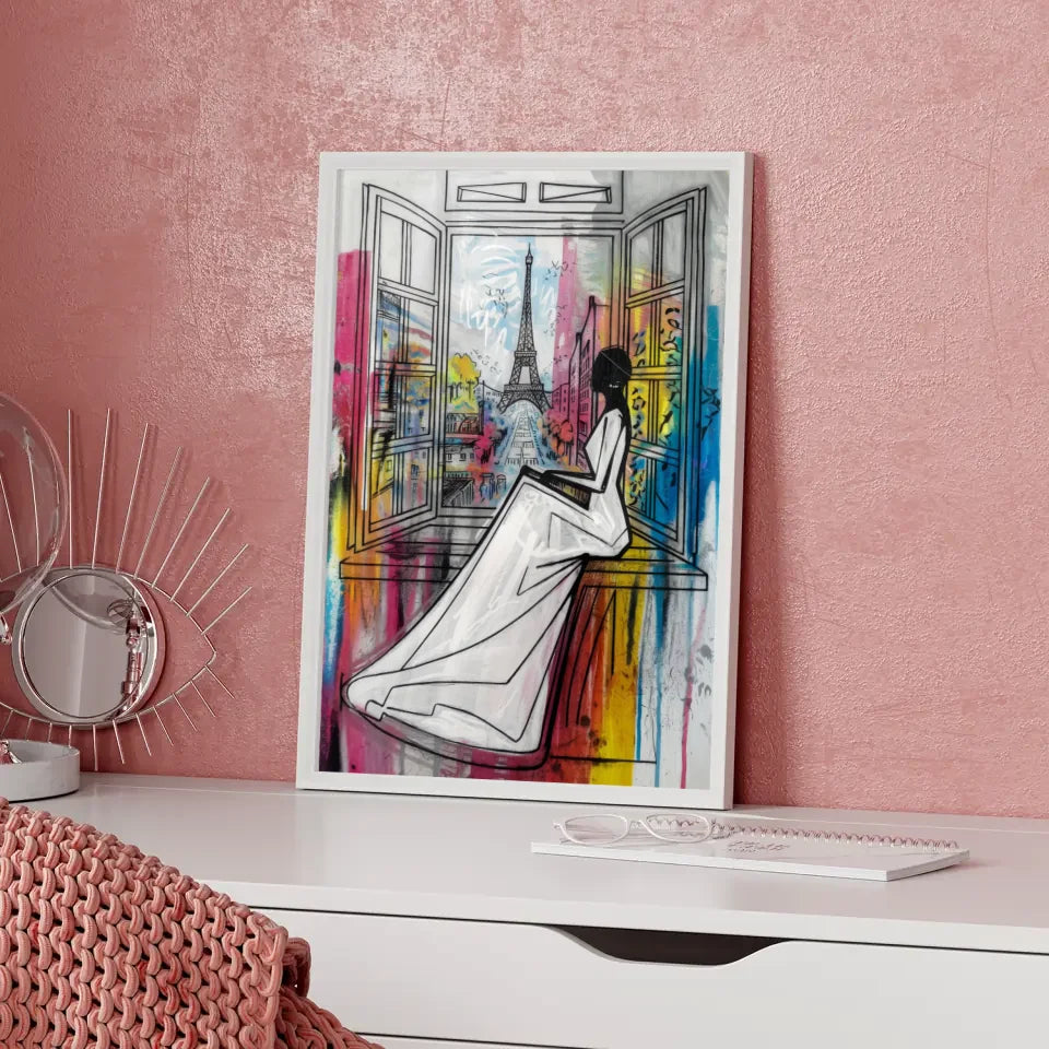 Minimalistisches Poster Paris mit Eiffelturm und Aquarell