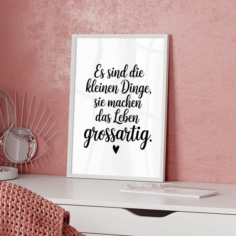 Kreativer Poster mit Zitat über die kleinen Dinge