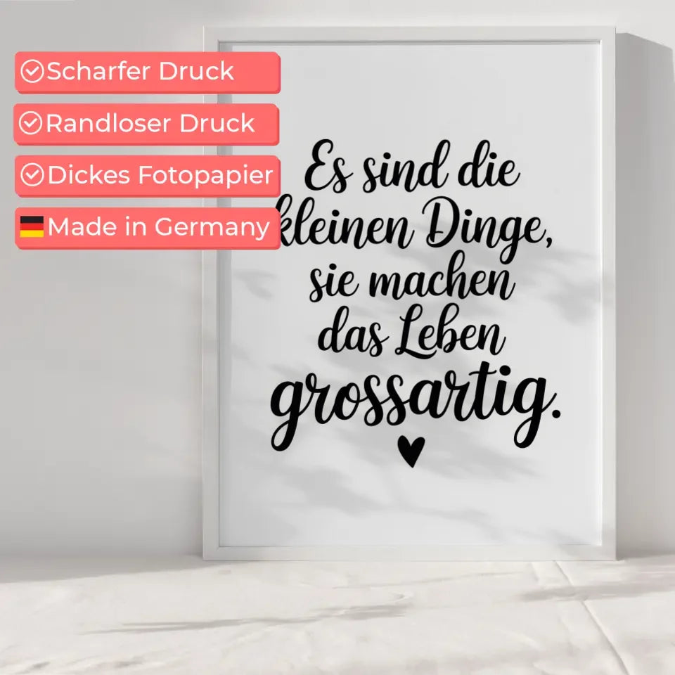 Kreativer Poster mit Zitat über die kleinen Dinge