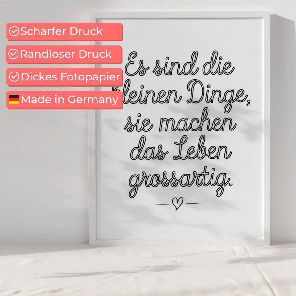 Poster mit Zitat kleine Dinge im Leben großartig