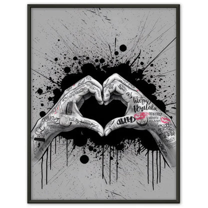 Kreatives Poster mit Händen die ein Herz formen im Graffiti Stil