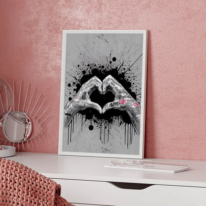 Kreatives Poster mit Händen die ein Herz formen im Graffiti Stil