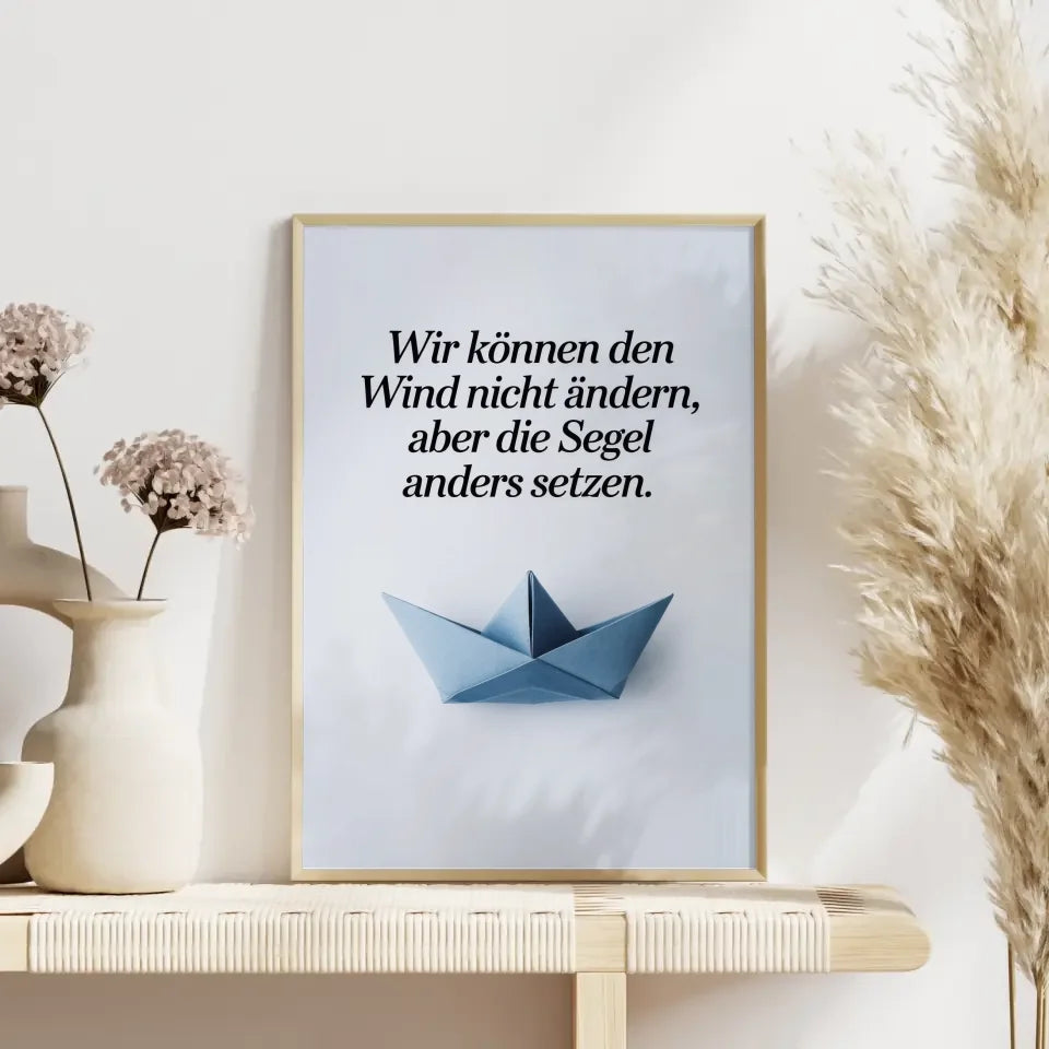 Origami Poster mit Boot und inspirierendem Zitat für dein Zuhause