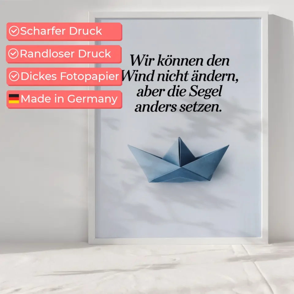 Origami Poster mit Boot und inspirierendem Zitat für dein Zuhause