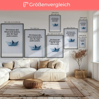 Origami Poster mit Boot und inspirierendem Zitat für dein Zuhause