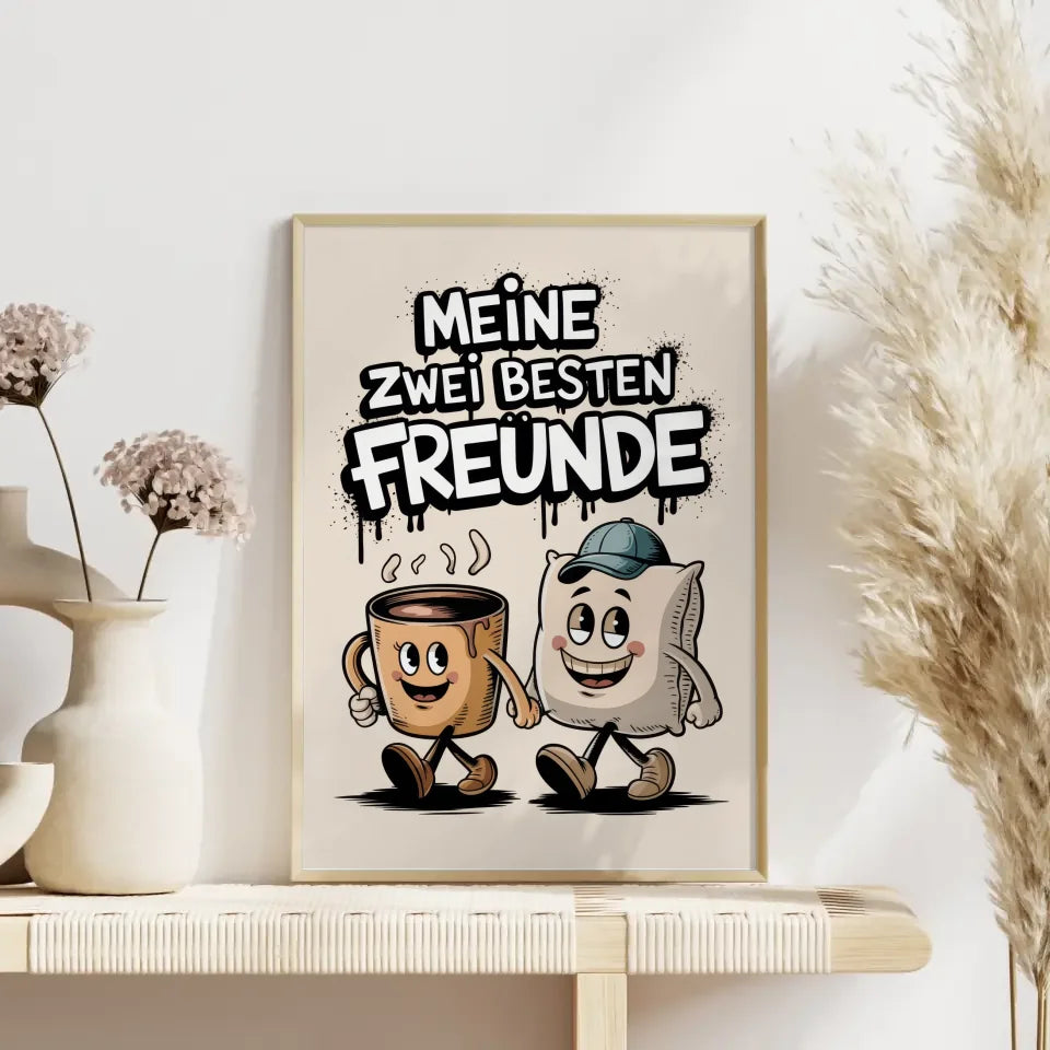 Kaffeetasse und Kissen Poster Freude erleben
