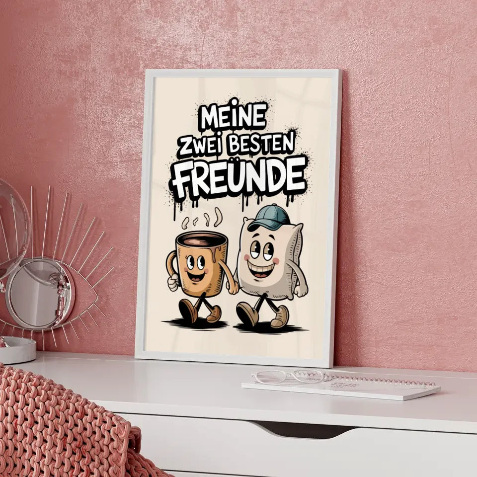 Kaffeetasse und Kissen Poster Freude erleben