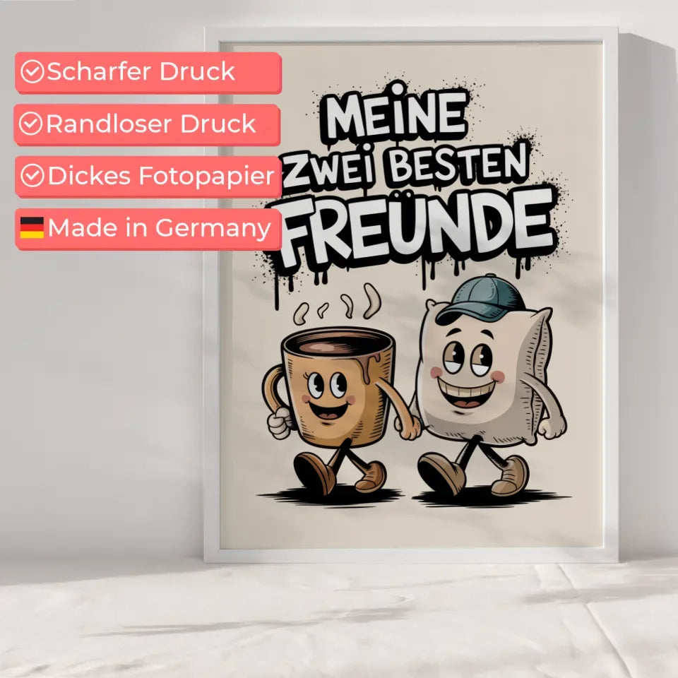Kaffeetasse und Kissen Poster Freude erleben