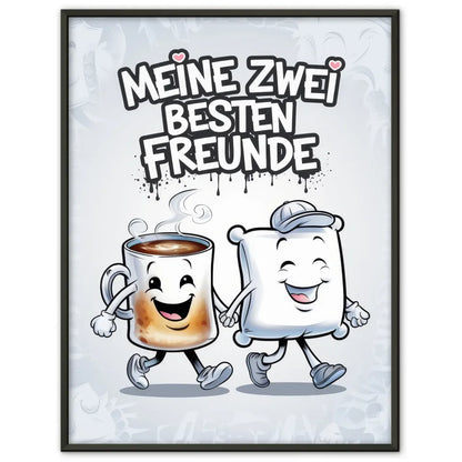 Poster von Kaffeetasse und Kissen mit Freude