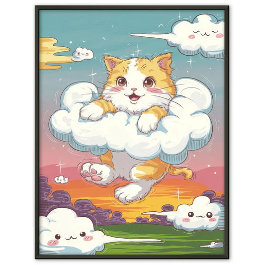 Niedliches Poster mit Kätzchen in Wolken für Katzenliebhaber