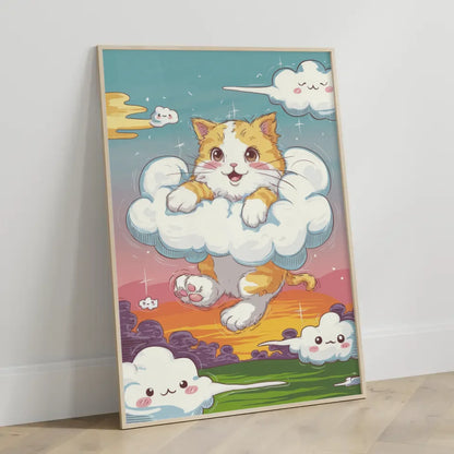 Niedliches Poster mit Kätzchen in Wolken für Katzenliebhaber