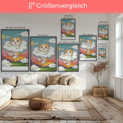 Niedliches Poster mit Kätzchen in Wolken für Katzenliebhaber
