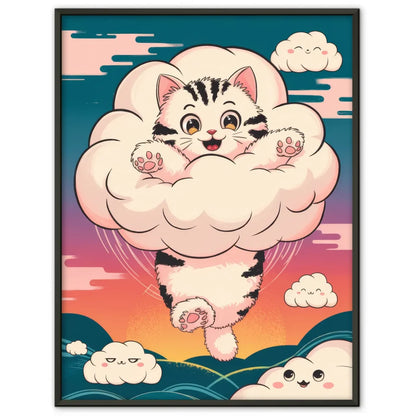 Bezauberndes Kätzchen Poster in Wolke mit Sonnenuntergangs-Himmel