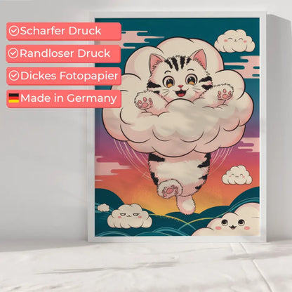 Bezauberndes Kätzchen Poster in Wolke mit Sonnenuntergangs-Himmel