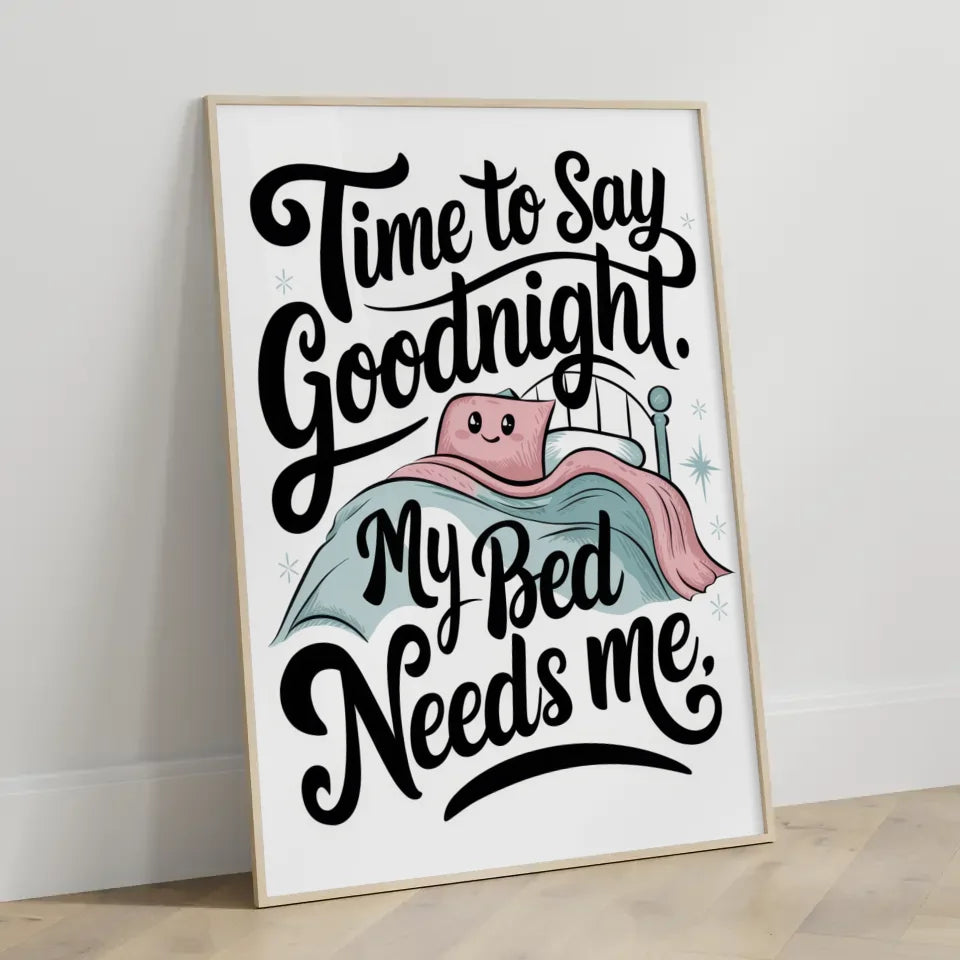 Kreatives Poster mit Bett und lächelndem Kissen