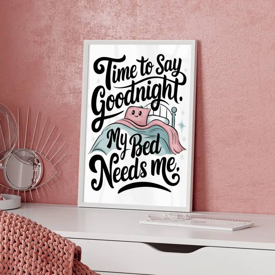 Kreatives Poster mit Bett und lächelndem Kissen