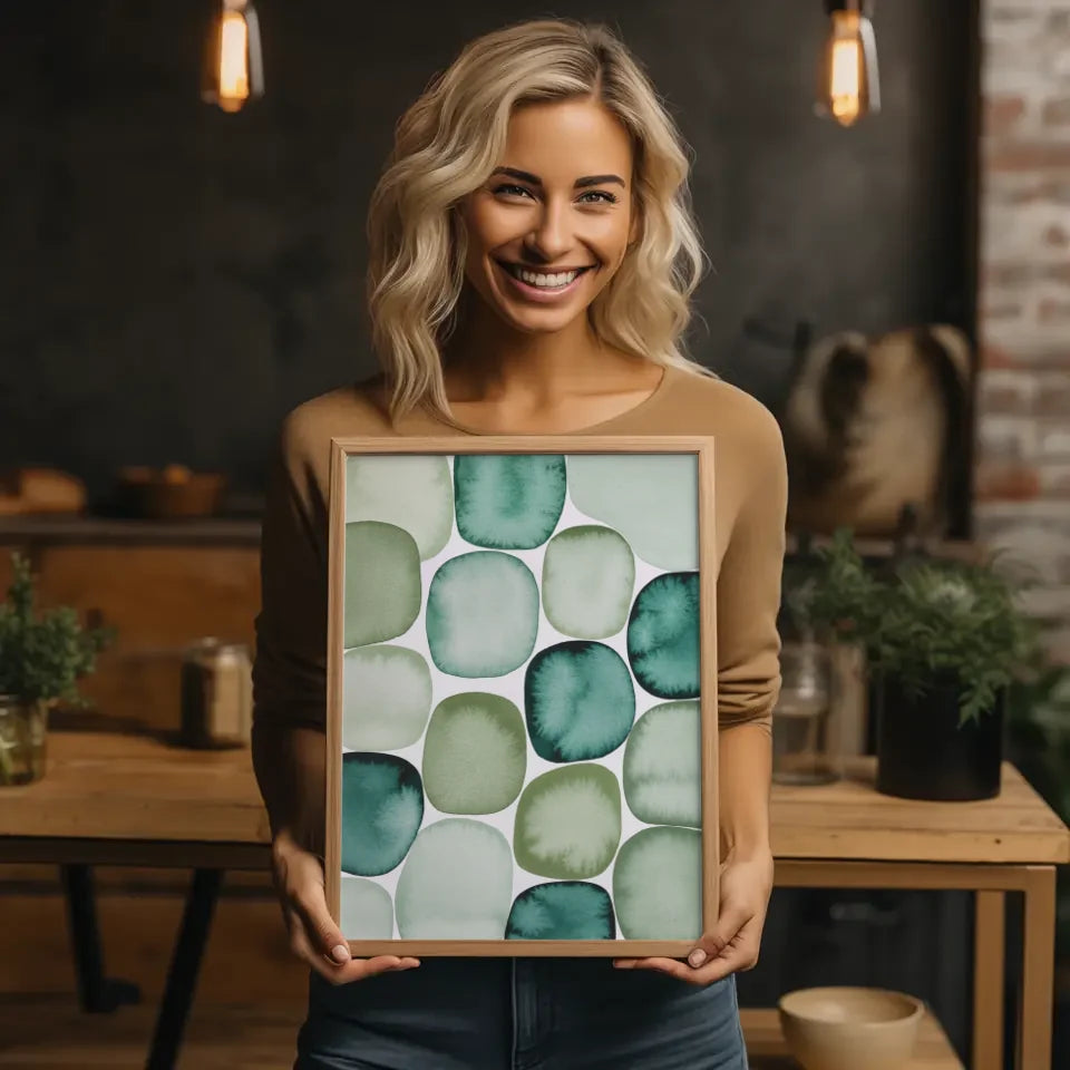 Abstraktes Aquarell Poster in Grün und Blau für dein Zuhause