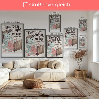 Künstlerisches Poster mit Bett und lächelm Kissen