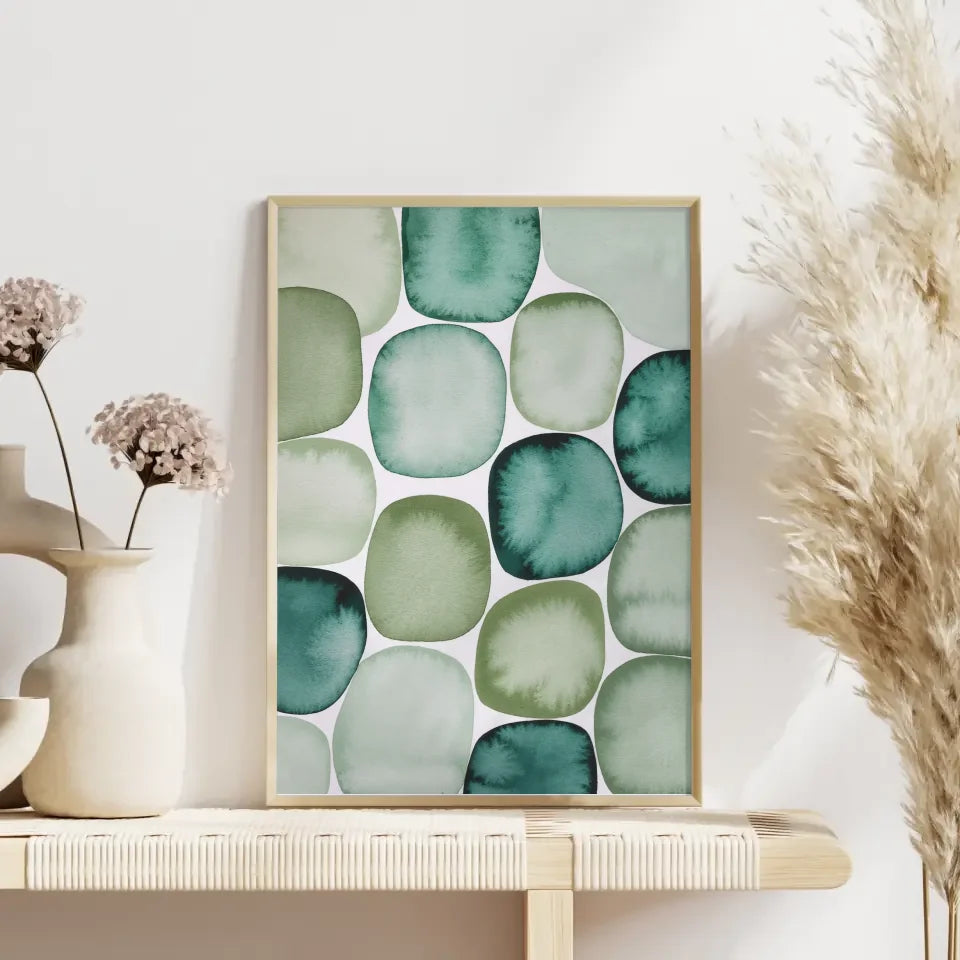 Abstraktes Aquarell Poster in Grün und Blau für dein Zuhause