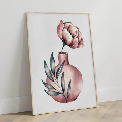 Minimalistische Aquarellillustration Poster mit rosa Blume in Vase