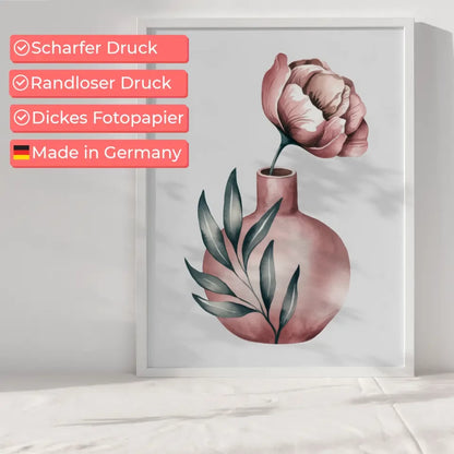Minimalistische Aquarellillustration Poster mit rosa Blume in Vase