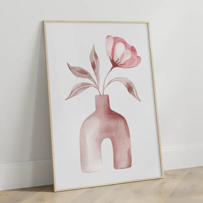 Minimalistische Tonvase mit rosa Blume Poster für stilvolle Räume