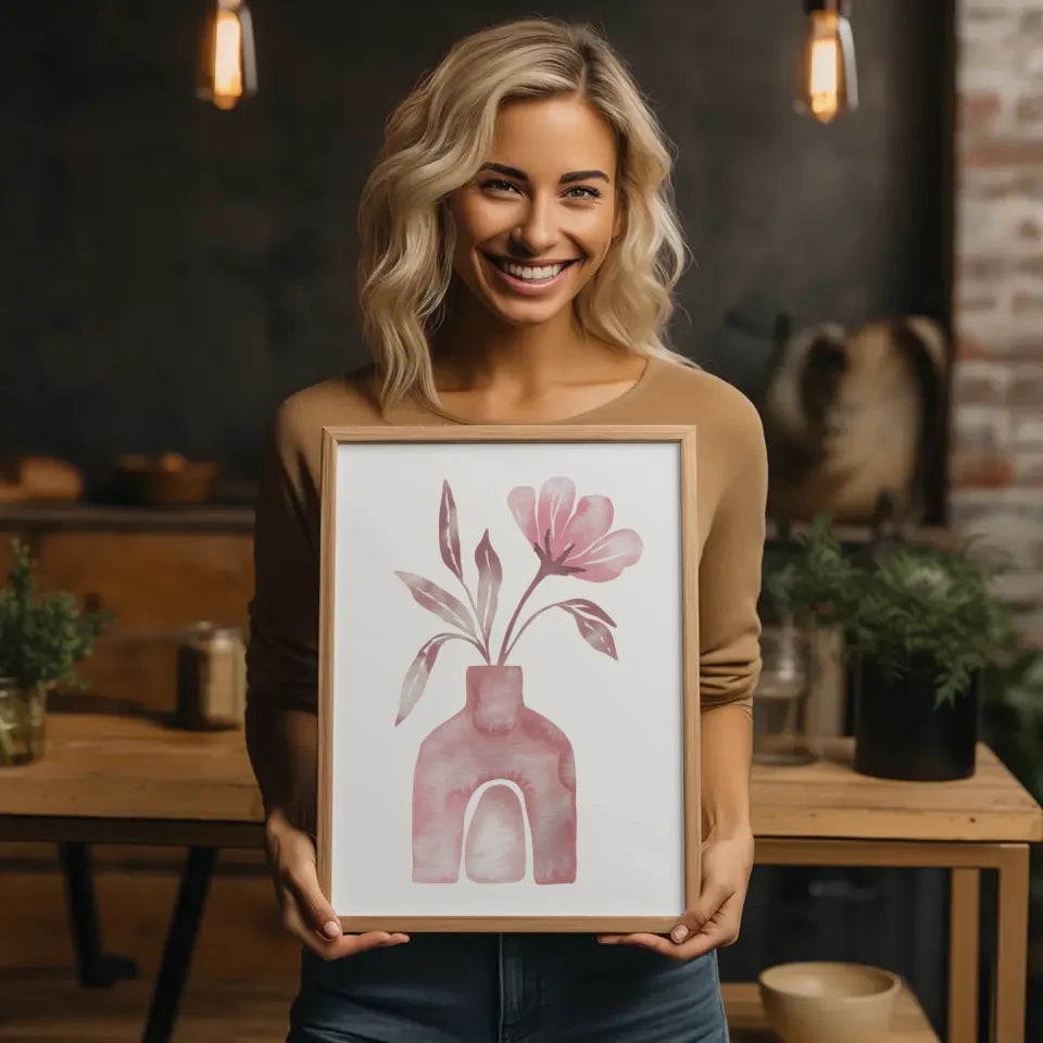 Minimalistische Vase mit Blume Poster Aquarell