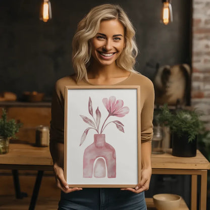 Minimalistische Vase mit Blume Poster Aquarell