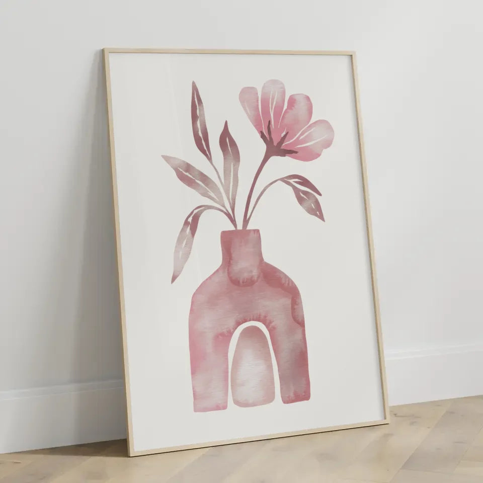 Minimalistische Vase mit Blume Poster Aquarell