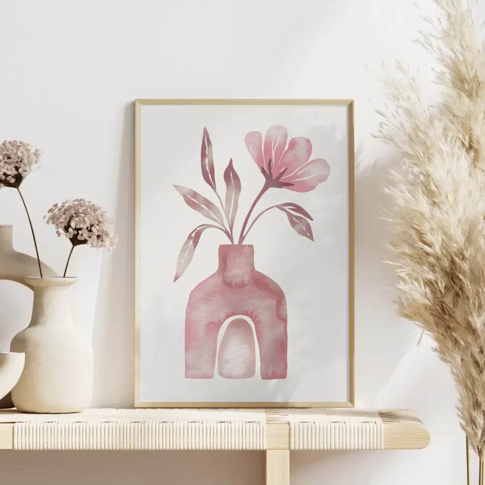Minimalistische Vase mit Blume Poster Aquarell