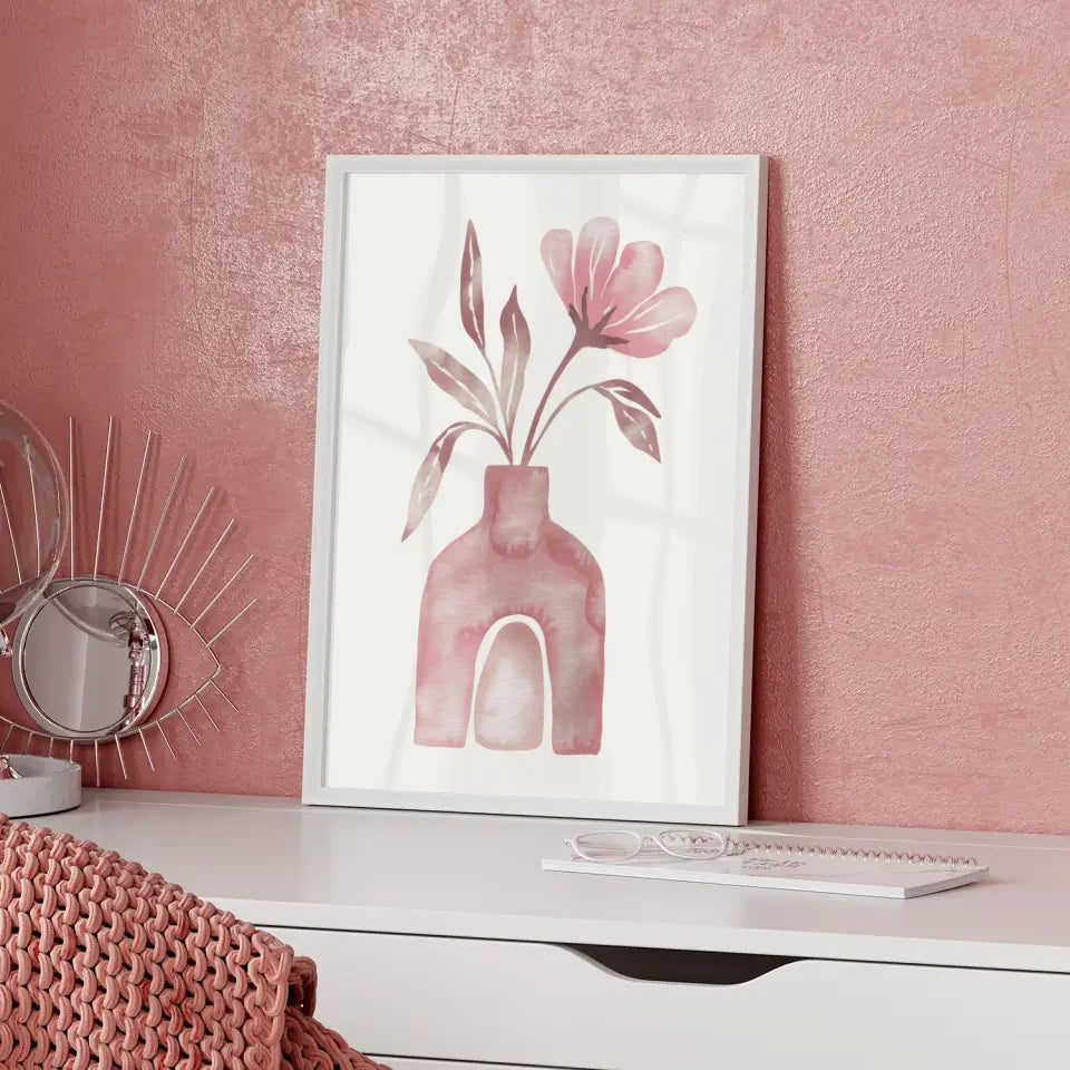 Minimalistische Vase mit Blume Poster Aquarell