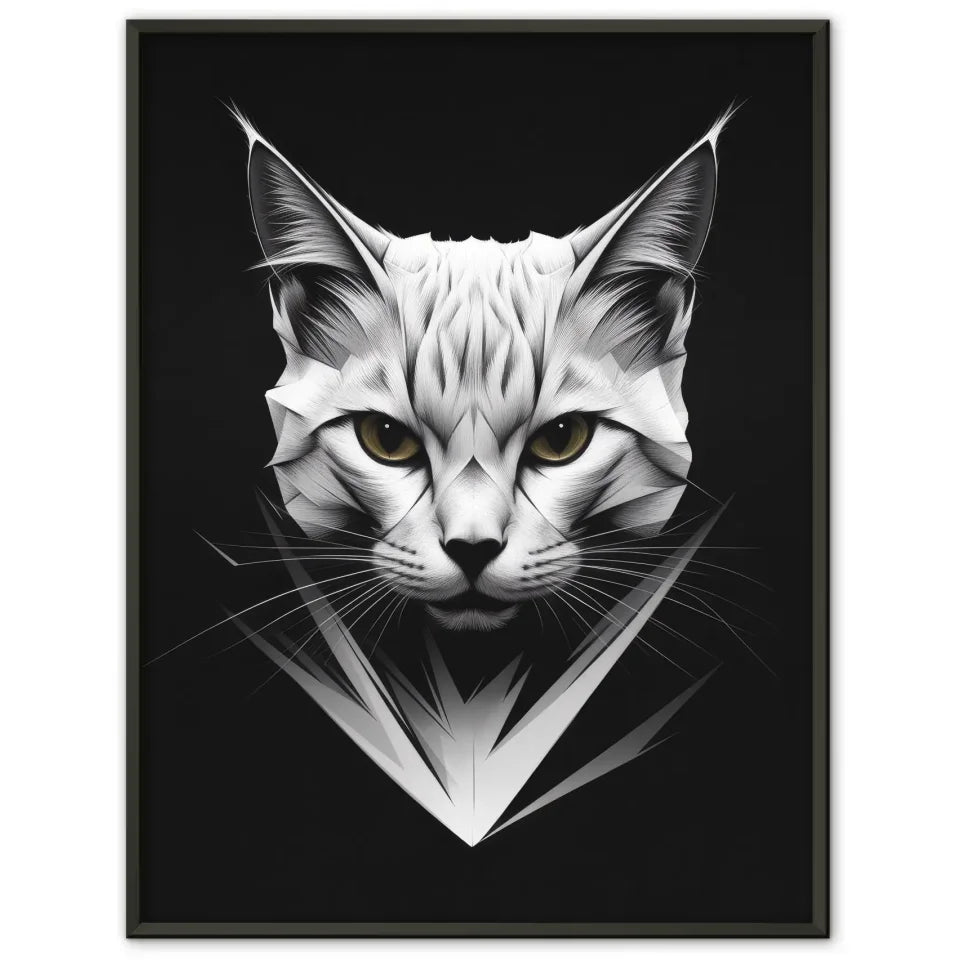 Minimalistisch abstraktes Poster mit Katzengesicht in Weiß